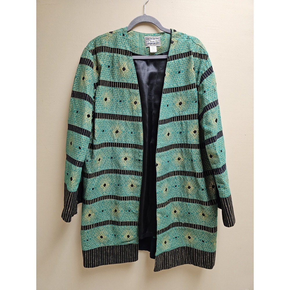 MOLATO‎ Vintage Indian Duster Jacket Green Cotton Medium